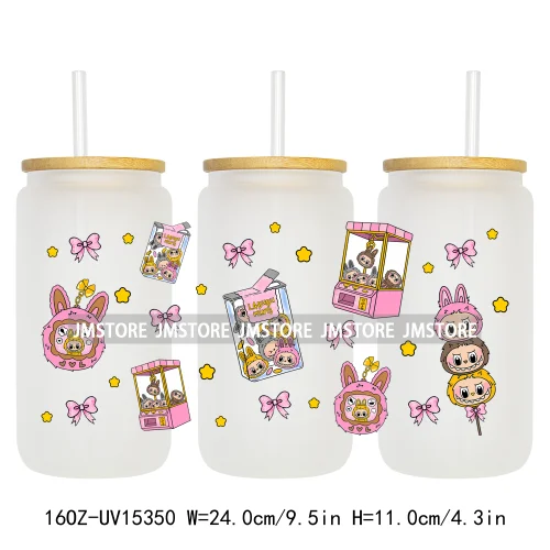Coquette Bow Cartoon Monsters In Outfit UV DTF Cup Wraps Ready To Apply Waterproof Transfer Stickers For 16OZ Libbey Glass Can