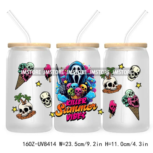 Killer Summer Vibes UV DTF Sticker For 16OZ Libbey Glass Cup Can Wrap Transfer Stickers Custom Labels DIY Logo Horror Halloween