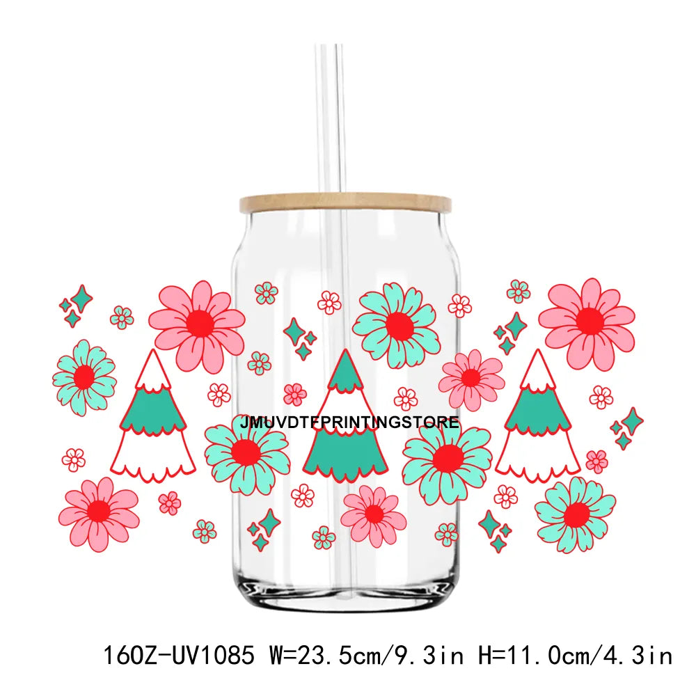 Christmas Tree Holiday 16OZ UV DTF Cup Wrap Transfers Stickers Custom Labels DIY Durable Waterproof Logo For Libbey Glass Can