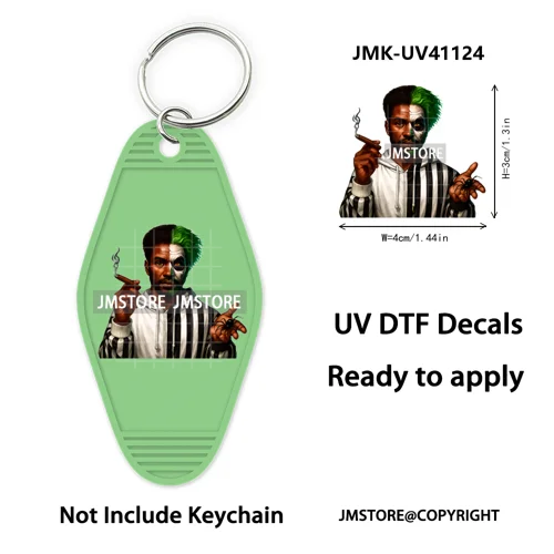 Black Dad Halloween Horror Villain UV DTF Motel Keychain Decal Ready To Ship Durable Transfer Stickers Prints For Hotel Keychain