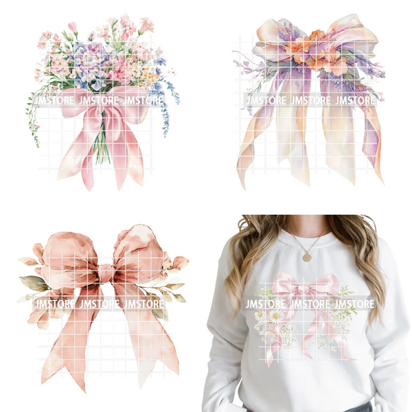Floral Love Season Coquette Bow Wedding Party Vibes Decals Iron on DTF Washable Transfers Stickers Ready to Press for Dresses