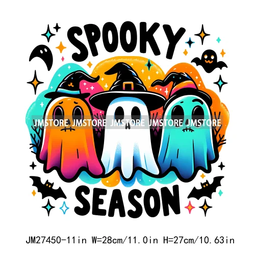 Colorful Coffee Spooky Babe Vibes Stay Spooky Season Ghost Skull Halloween DTF Decals Iron On Transfers Stickers For T-shirts