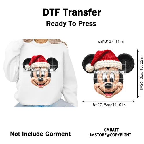 Faux Yarn Very Merry Christmas Mouse Friends Cartoon Santa Iron on Washable DTF Transfers Stickers Ready to Press for Clothing