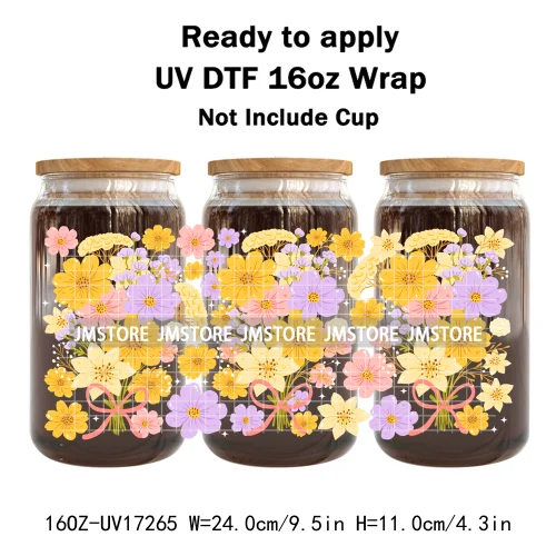 Coquette Floral Self Love Affirmations UV DTF Stickers Ready To Transfer Cup Wrap Custom Labels DIY Craft For Libbey Can Glass