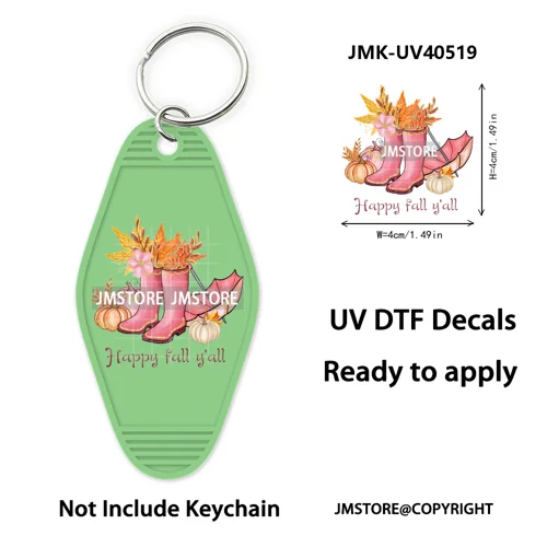 Hello Pumpkin Fall Thanksgiving Gnome UV DTF Motel Keychain Wraps Ready To Apply Waterproof High Quality Hotel Keychain Decals