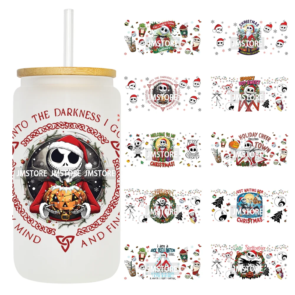 Skeleton Nightmare Before Christmas UV DTF Transfer Sticker Cup Tumbler Wrap For 16OZ Libbey Glass Wraps Bottle Mug DIY Labels