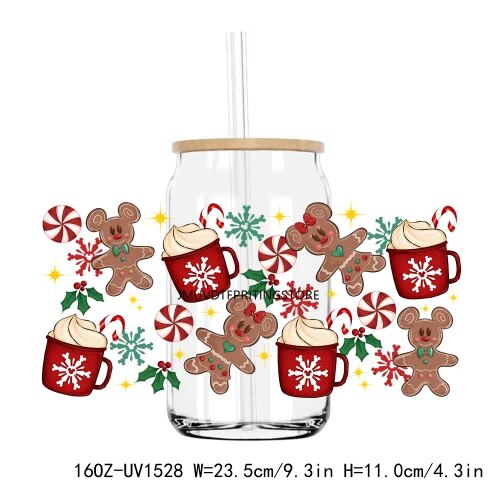 Christmas Santa's Cup 16OZ UV DTF Cup Wrap Transfers Stickers Custom Labels DIY Durable Waterproof Logo For Libbey Glass Can