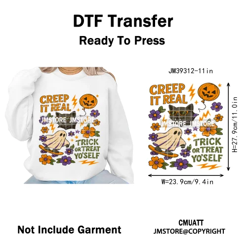 Funny Halloween Quotes Ghouls Stay Spooky Creep It Real Iron on DTF Washable Transfers Stickers Ready to Press for T-shirts Bags