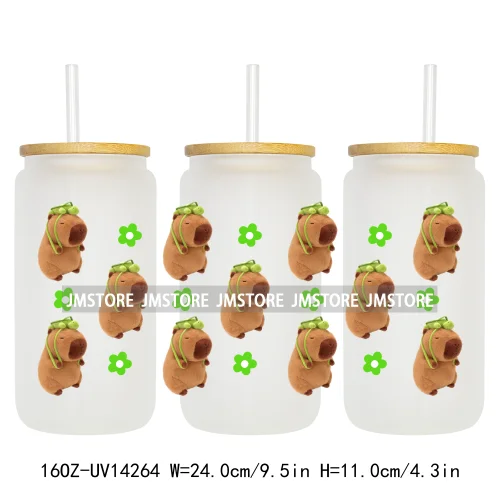 Cute Capybara Flower Heart UV DTF Wraps Transfer Sticker Selfadhesive Waterproof High Quality For 16OZ Libbey Glass Can Tumbler