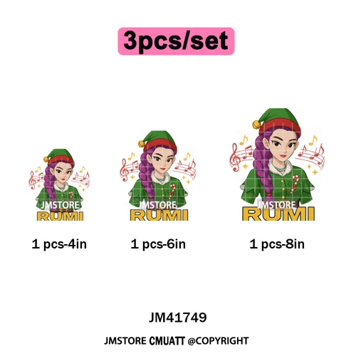 Cute Santa Kpop Inspired Movie Character Merry Christmas Holly Iron on DTF Washable Transfer Stickers Ready to Press for Textile