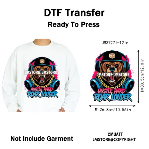 12in Graffiti Streetwear Beasts Cartoon Animals Hip Hop Quotes Iron on DTF Heat Transfers Stickers Ready to Press for Hoodies