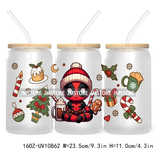 Christmas Movie Killer UV DTF Cup Wrap For Libbey Glass Can Transfer Stickers Waterproof Custom Labels Scary Horror Friends