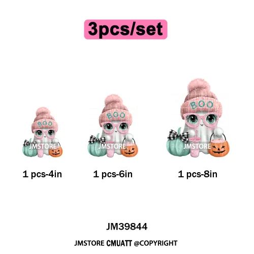 Pink Sweater Hat Coffee Girls Ghost Animal Pumpkin Halloween Iron on DTF Washable Transfers Stickers Ready to Press for Textile