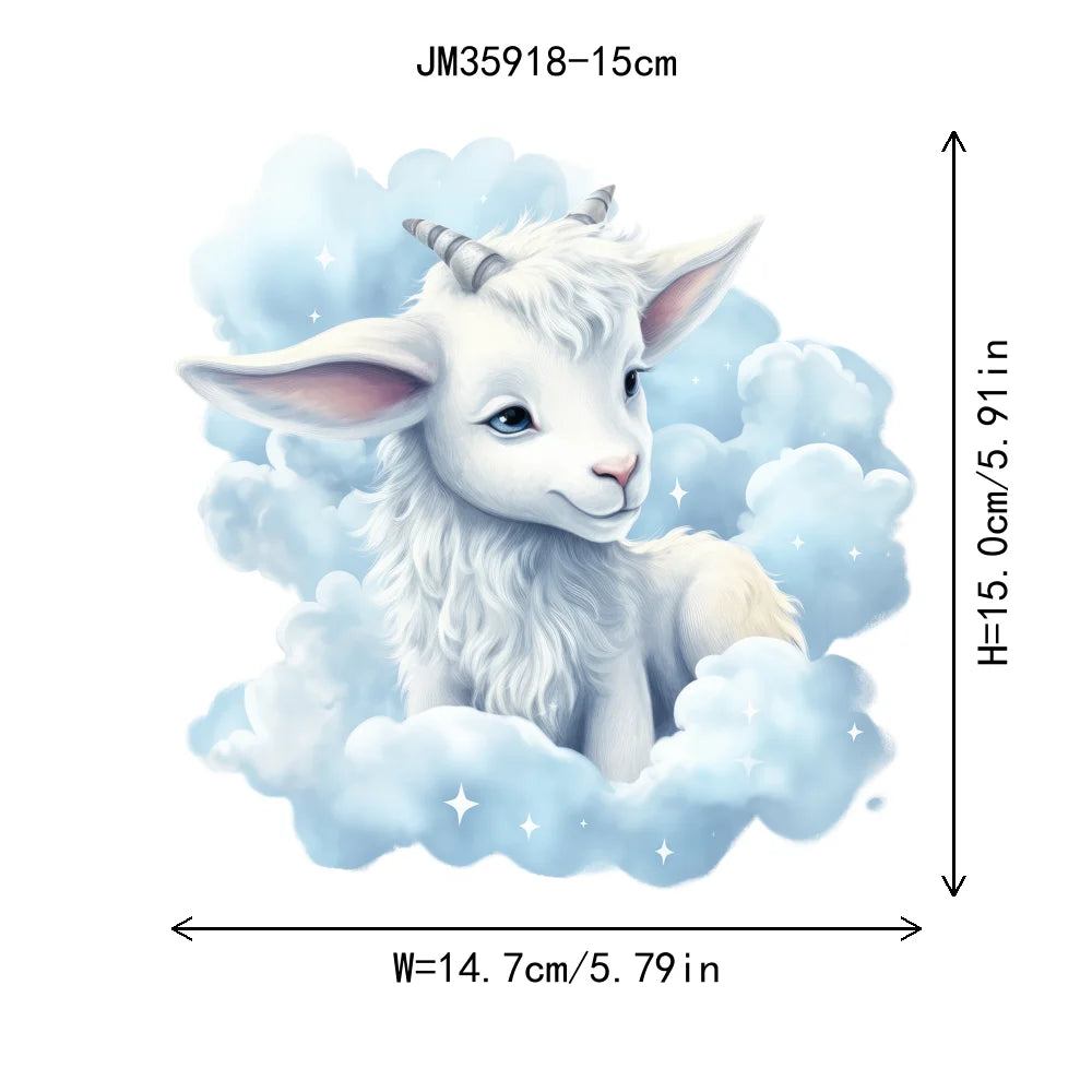 15cm 5.9in Kid Cloud Animal Tiger Lion Iron On Heat Transfer Sticker For Clothes DTF Print Vinyl Thermal Washable T-Shirt Decal