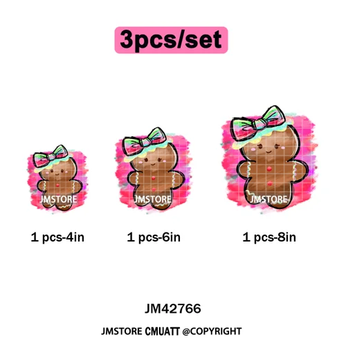 Preppy Brushstroke Gingerbread Santa Bow Tree Merry Christmas Girly Iron on DTF Transfers Stickers Ready to Press for T-shirts