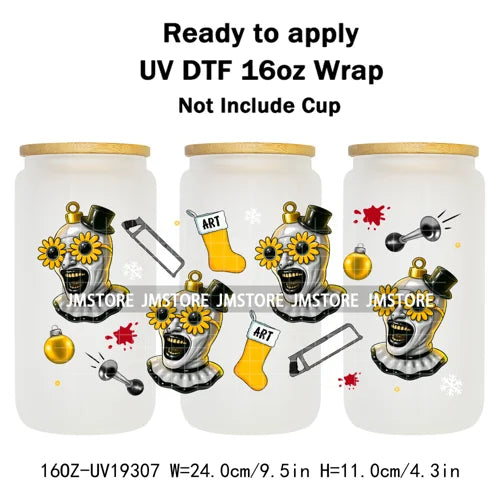 Horror Killers Christmas Ball Stocking Season UV DTF Wraps Transfer Stickers Ready To Apply Waterproof For 16OZ Libbey Glass Can