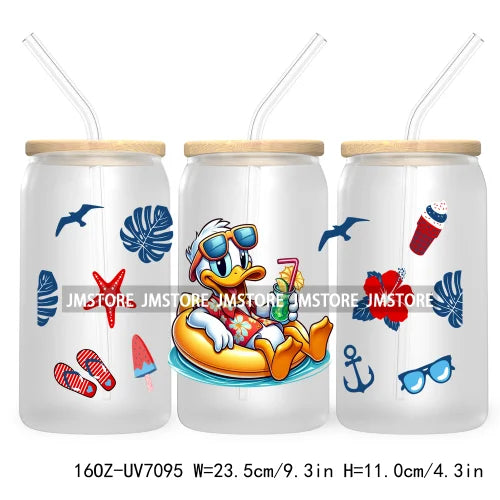 Horror's Summer Vacation 16OZ UV DTF Cup Wrap Transfers Stickers For Libbey Glass Can Cups Tumbler Waterproof Craft Cartoon Girl