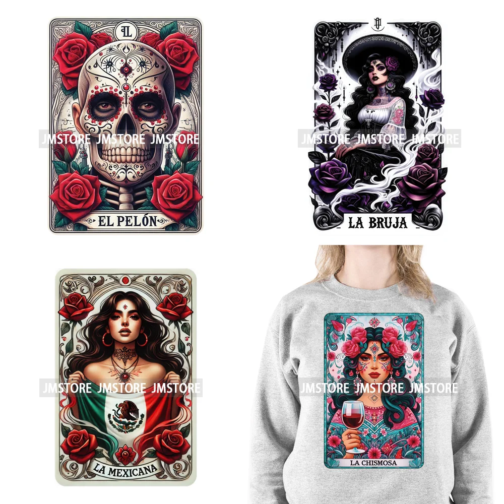 Latina Mexican Lady Chicana Spanish Tarot Card Designs Hecho En Mexico Iron On DTF Transfer Stickers Ready To Press For T-shirts