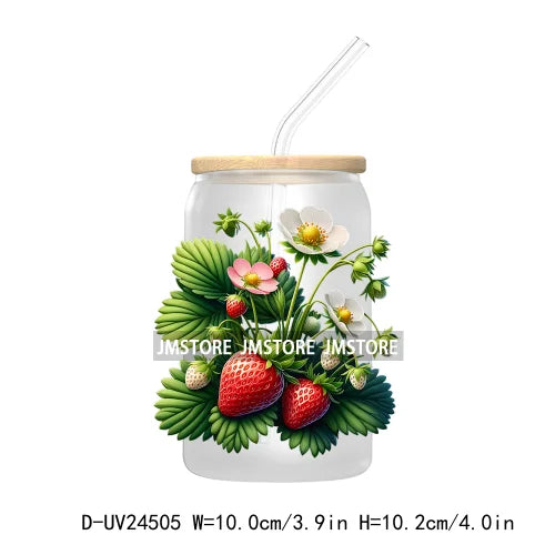 Wild Floral Strawberry With Leaves Fruit UV DTF Transfers Stickers Decals For Libbey Cold Cups Mugs Tumbler Waterproof DIY Craft