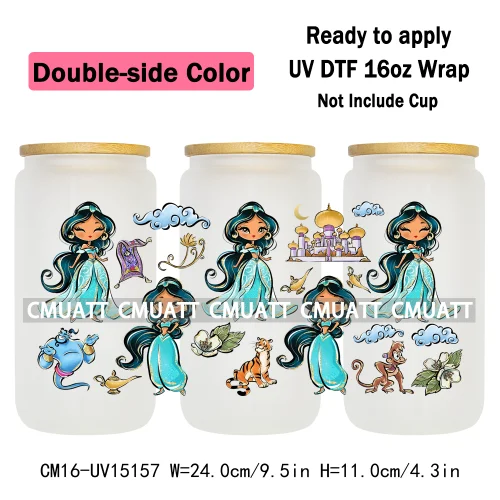 Double Sided Color UV DTF Cup Wraps 16OZ Bulk Waterproof Wholesale Custom Cartoon Cute Princess Mug Glass Water Bottles Sticker