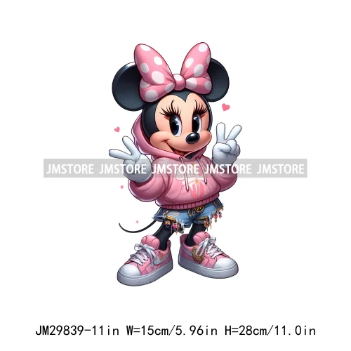 Cute Cartoon Streetwear Animal Girl Characters Thermal Decals Iron On DTF Transfers Stickers Ready To Press For Hoodies