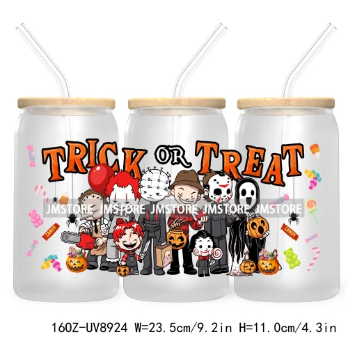 Fall Halloween Cartoon Friends 16OZ UV DTF Cup Wrap Transfer Stickers Custom Labels Durable Waterproof Logo For Libbey Glass Can