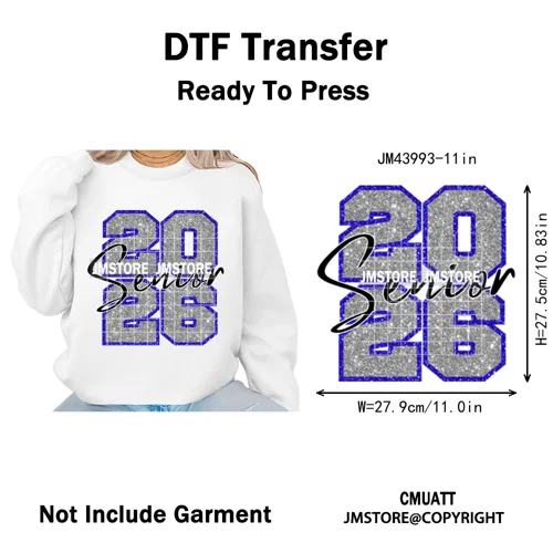 Faux Glitter Senior Class of 2026 High School Graduate Reunion Iron on Washable DTF Transfer Stickers Ready to Press for Clothes