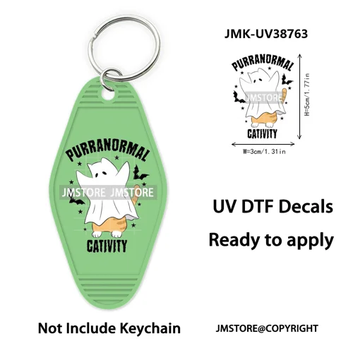 Funny Halloween Skull Skeleton Ghosts UV DTF Motel Keychain Wraps Ready To Apply Waterproof High Quality Hotel Keychain Decals
