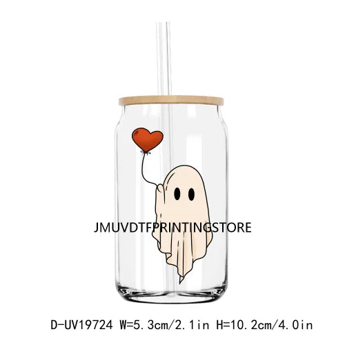 Spooky Ghost With Hearts Valentines Day UV DTF Transfers Stickers Decals For Libbey Cold Cups Mugs Tumbler Waterproof DIY Logo