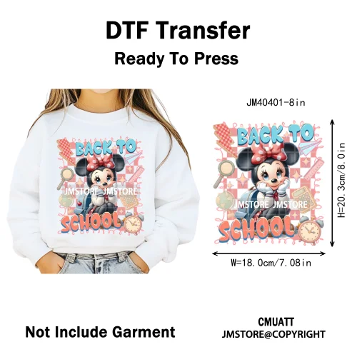 Colorful Checkered Cartoon First Day of School Design Kid Back To School Iron on DTF Transfer Sticker Ready to Press for Clothes