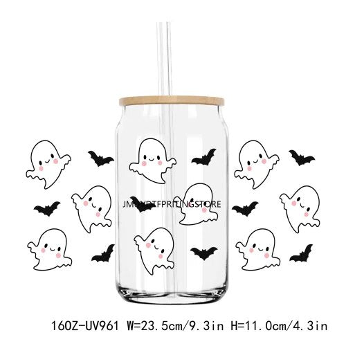 Western Halloween Boo Ghost 16OZ UV DTF Cup Wrap Transfers Stickers Custom Labels DIY Durable Waterproof Logo For Libbey Glass