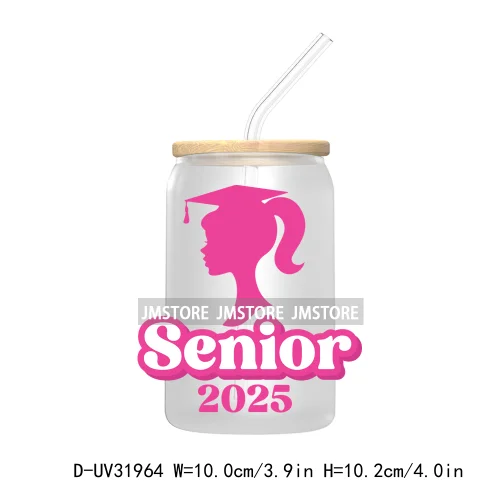 Senior 2025 College Grad UV Sticker Decals For Libbey Cold Cups Mugs Tumbler Transfer Stickers Waterproof Labels Graduation Cap