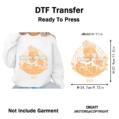 Pink and Green Magic Broomstick Witches Movie Fans Iron on Washable DTF Heat Transfers Stickers Ready to Press for Sweatshirts