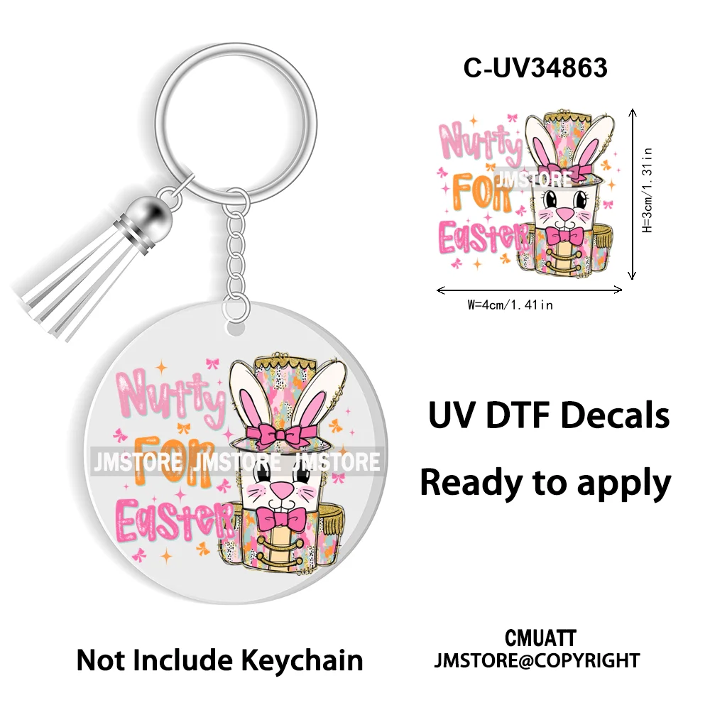 Happy Easter School Teacher Life Retro Coquette Easter Bunny WaterProof UV DTF Sticker For Round Circle Acrylic Keychain Keyring