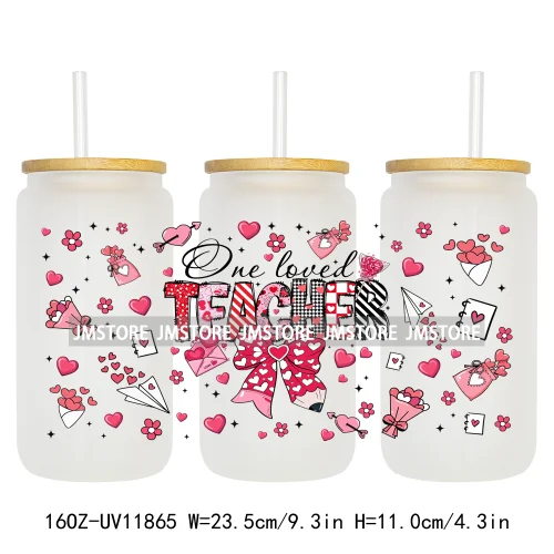 Coquette Bow Pencil 16OZ UV Cup Wrap DTF Transfer Stickers For Libbey Glass Can Cups Tumbler Cherry Heart Love Valentines Day