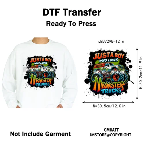 12in Monster Trucks Are My Jam Urban Graffiti Racing Rules Iron on Washable DTF Transfers Stickers Ready to Press for Clothing