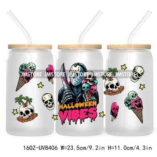 Killer Summer Vibes UV DTF Sticker For 16OZ Libbey Glass Cup Can Wrap Transfer Stickers Custom Labels DIY Logo Horror Halloween