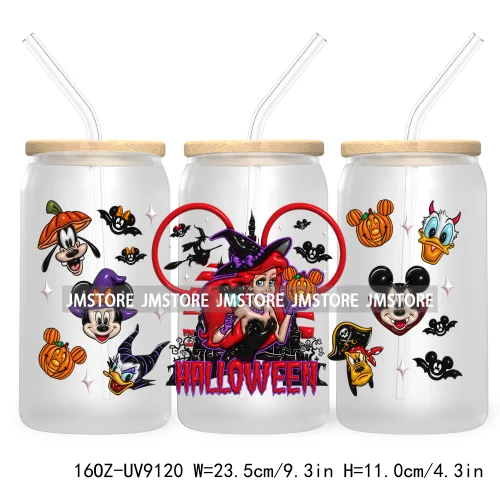 3D Halloween Princess UV DTF Sticker For 16OZ Libbey Glass Cup Can Wrap Transfer Stickers Custom Labels DIY Logo Bats Pumpkin