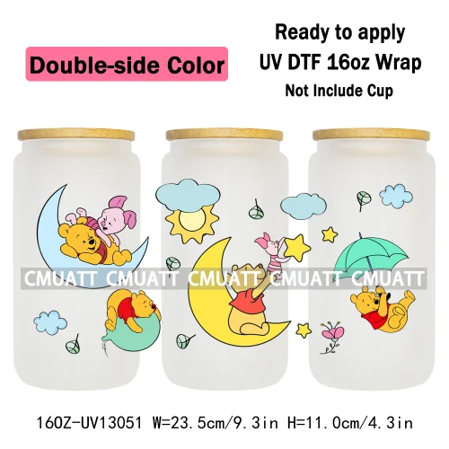 Double Side Color Cartoon Bear UV DTF Cup Wraps For 16oz Libbey Glass Mugs Can Beer DIY Customized Selfadhesive Stickers