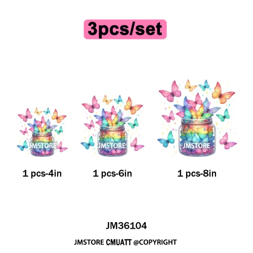 Colorful Sparkling Rainbow Butterflies Flowers Lovers Washable Iron on DTF Transfers Stickers Diy Ready to Press for Clothes