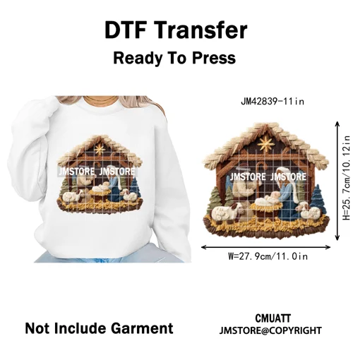 Trendy Faux Yarn Crochet Joy Love Jesus Christian Christmas Iron on DTF Washable Transfers Stickers Ready to Press for Textiles