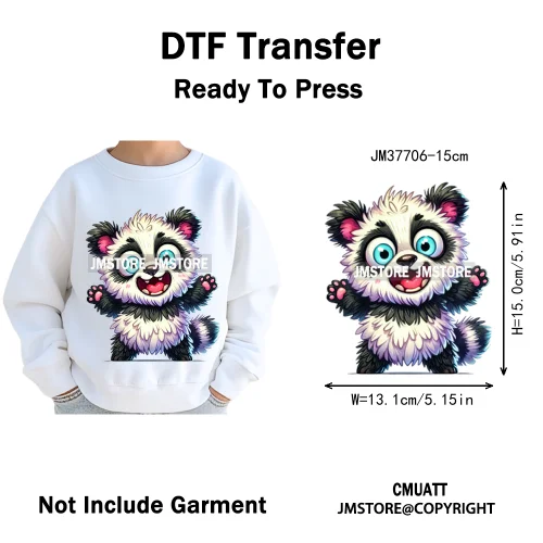 15cm 5.9in Kids Size Funny Pets Lovers Playful Panda Lion Chameleon Animal Iron on DTF Transfer Stickers Ready to Press for Bag
