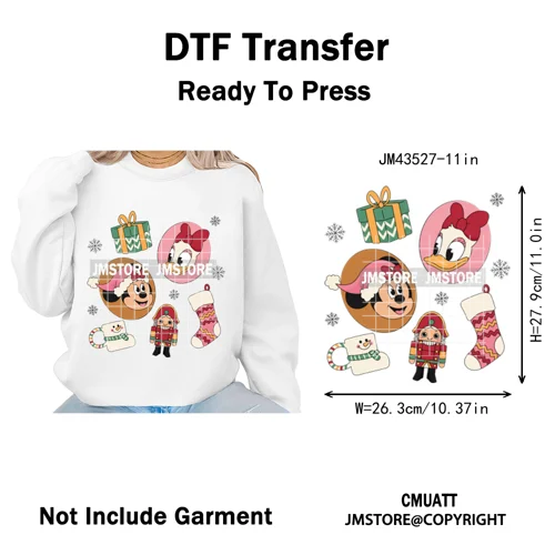 Girly Coquette Merry Christmas Ginger Cartoon Cozy Jolly Season Iron on DTF Heat Transfers Stickers Ready to Press for Clothing