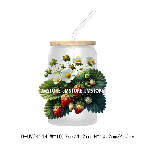 Wild Floral Strawberry With Leaves Fruit UV DTF Transfers Stickers Decals For Libbey Cold Cups Mugs Tumbler Waterproof DIY Craft