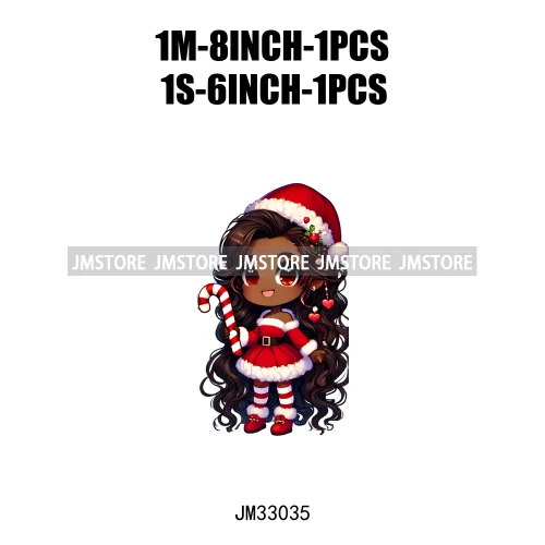 Sweet Santa African American Girly Christmas Character Holiday Vibes Xmas Iron On DTF Transfers Stickers Ready To Press T-shirts