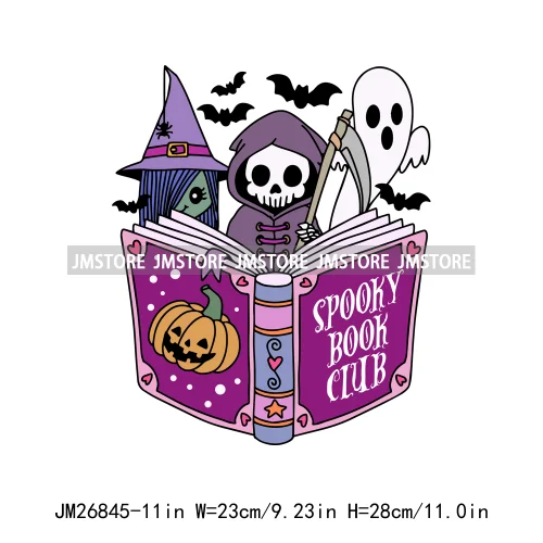 Hot Cute Spooky Ghouls Boo Read Club Bookish Halloween DTF Printing Iron On Transfer Stickers Ready To Press For Hoodies Bags