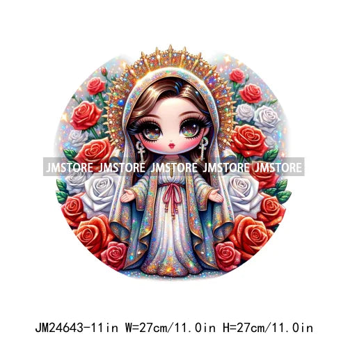 Diamond Our Lady Of Guadalupe Virgin Mary Western Mother Of God Praying Iron On DTF Heat Press Transfers Stickers For Clothing