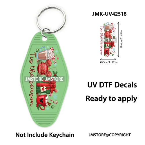 Trendy Christmas Cartoon UV DTF Keychain Wraps Ready To Apply Waterproof High Quality DIY Craft Decals For Hotel Motel Keychain