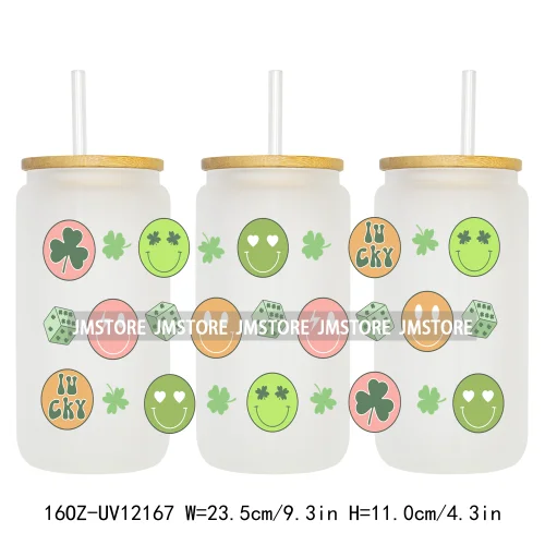 Coquette St Patrick's Day Lucky Shamrock 16OZ UV Cup Wrap DTF Transfer Stickers For Libbey Glass Can Cups Tumbler Custom Prints