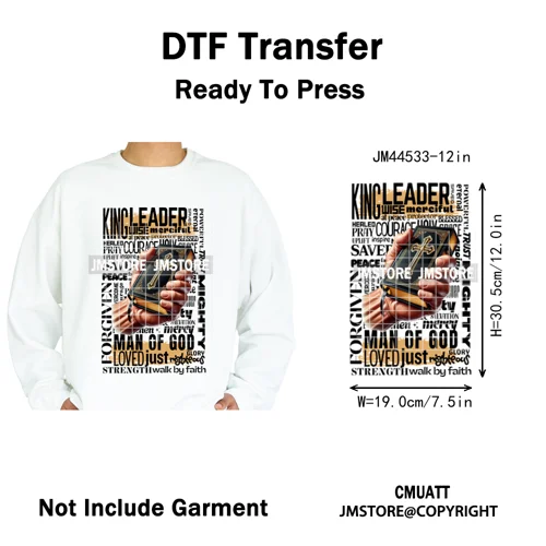 Bible Inspirational Quotes Black Prayer Men of God Religious Iron on Washable DTF Transfers Stickers Ready to Press for Textiles